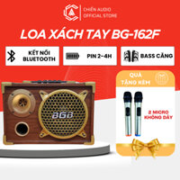 Loa bluetooth karaoke xách tay mini BG-162F tặng kèm 2 mic không dây, loa hát karaoke di động bass