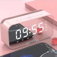 Loa Bluetooth không dây RYRA với FM Radio Mini Portable Gương báo thức âm thanh Cài đặt đồng hồ báo thức kép cho tất cả các màu điện thoại màu hồng