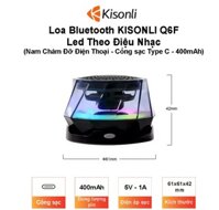 Loa Bluetooth Kisonli Q6F Led Theo Điệu Nhạc (Nam Châm Đỡ Điện Thoại - Cổng sạc Type C - 400mAh)