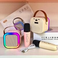 Loa Bluetooth Loa Karaoke Mini K12 Sạc Pin Không Dây, Âm Thanh Hay Bass Chuẩn Tặng Kèm 2 Míc Há Củ Loa Kem Nghe Nhạc Ng
