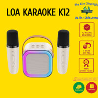 Loa Bluetooth, Loa Karaoke Mini K12 Sạc Pin Không Dây, Âm Thanh Hay Bass Chuẩn Tặng Kèm 2 Míc Hát