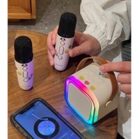 Loa Bluetooth, Loa Karaoke Mini K12 Sạc Pin Không Dây, Âm Thanh Hay Bass Chuẩn Tặng Kèm 2 Míc Hát