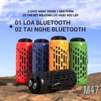 Loa Bluetooth M47 - Loa Ngoài Trời, Âm Thanh Vòm 360 Độ, Tws Loa 2 Trong 1 Có Tai Nghe, Bass Sâu - Hàng Chính Hãng
