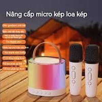 Loa bluetooth mini karaoke kèm 2 mic không dây K52 âm thanh hay mic，Với đèn nhiều màu，Cầm tay