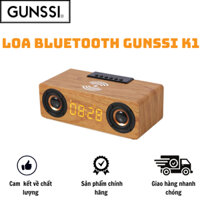 Loa Bluetooth vân gỗ Gunssi K1-loa tích hợp đồng hồ số-sạc điện thoại dễ dàng với sạc không dây