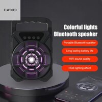 Loa di động không dây E-WOITD có đèn khí quyển và loa siêu trầm micro có dây cho bữa tiệc Karaoke Cắm trại Thẻ TF Nguồn điện USB HNVN