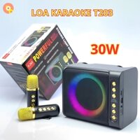 Loa Karaoke 30W T203 - 2 Micro Không Dây, Pin Bền Bỉ, Âm Thanh Sắc Nét, Hiệu Ứng Đèn Sôi Động