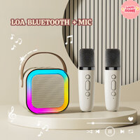 Loa Karaoke Bluetooth K12 LED RGB Kèm 1- 2 Micro Không Dây, Loa Nghe Nhạc Bass Cực Mạnh  m Thanh Vòm Thiết Kế Hiện Đại