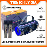 Loa karaoke Bluetooth kèm 2 mic NEWRIXING NR-8806W, Công suất 2x15W - Dung lượng PIN 5000 mAh