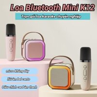 🎤Loa Karaoke Bluetooth Xách Tay Mini K12 Tích Hợp Đèn Led Nhiều Màu-Loa Nghe Nhạc Siêu To Tặng Kèm Micro Không Dây
