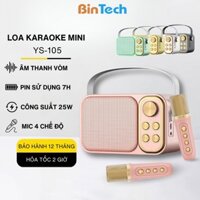 Loa karaoke mini 2 mic bluetooth BINTECH YS 105 Không dây, kèm 02 micro hát karaoke, công suất 25W - Bảo hành 12 Tháng