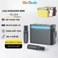 Loa karaoke mini 2 mic bluetooth BINTECH YS 224 Không dây, kèm 02 micro hát karaoke, công suất 30W - Bảo hành 12 Tháng