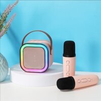 Loa karaoke mini ZAVENTA D1987, Loa bluetooth mini karaoke 2 micro màu hồng, xanh, kem đèn led RGB âm thanh cực hay