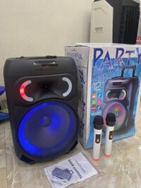 Loa kéo bluetooth karaoke PARTY mẫu loa kéo 12in có đèn led kèm 2 micro không dây siêu hay [Bh 6 Tháng]