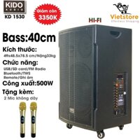 Loa kéo di động - Loa kéo Karaoke - Loa kéo giá rẻ - Loa kéo 4 tấc đa năng cỡ lớn cao cấp công suất 500W KIDO KD-1530 Siêu bass 4 tâc công nghệ bluetooth 4.2 âm thanh 3D Hifi tặng kèm 2 Mic không dây xịn