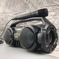 Loa Kẹo Kéo Kimiso KM-S1 Đen Tặng Kèm 1 Mic Hát Có Dây Cắm Trực Tiếp, Có 2 Loa Super Bass Không Dây, Đèn Led Sống Động - Hàng nhập khẩu