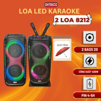 Loa kéo ONTEKCO 8212 2 bass 15,loa karaoke đèn led RGB phục vụ trong nhà ngoài trời - Bộ 2 loa 2 mic