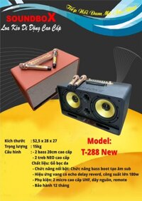 LOA KÉO SOUNDBOX T-288 NEW 2 BASS 20CM, GỖ BỌC DA , BLUETOOTH KÈM 2 MICRO KHÔNG DÂY UHF