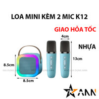 Loa Mini - Loa Bluetooth K12 Kèm 2 Mic - Loa Bluetooth Karaoke Không Dây Nhỏ Gọn