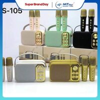 Loa Mini YS105 - YS106  kèm 2 Micro không dây. Có nhiều chức năng: Nghe nhạc, MICRO ca hát, Cắm USB, cắm thẻ nhớ, đài FM