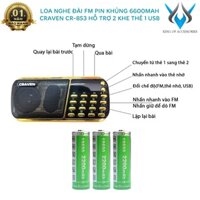 Loa nghe đài FM Craven CR-853 hỗ trợ 2 khe thẻ nhớ và 1 cổng USB - pin khủng 6600mah (nhiều màu) phụ kiện 1986