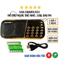 Loa nghe nhạc mini Craven CR-853 3 PIN nghe cực lâu, nghe nhạc thẻ nhớ, USB, FM Chính Hãng