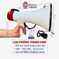 Loa Phóng Thanh Cầm Tay Công Suất Lớn 60W Megaphone Ghi Âm, Bluetooth, Pin Sạc, Loa Bán Hàng Rong - H2pro Tech