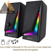 Loa vi tính 2.0 Kisonli X1 3W có LED, USB, 1 jack 3.5mm, có nút chỉnh âm thanh kiêm tắt mở nguồn