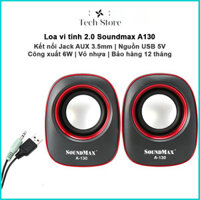 Loa vi tính 2.0 SoundMax A130 | Công suất 6W , Nguồn USB 5V , kết nối Jack 3.5mm | Bảo hành 1 năm