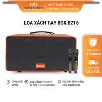 Loa Xách Tay BOK B-216 nhỏ gọn tiện lợi - Loa du lịch hát karaoke hay, Tặng kèm 2 micro UHF