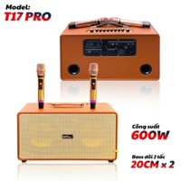 Loa Xách Tay Karaoke T17Pro Bọc Da Simili 4 Đường Tiếng Bass Đôi 20cm, 2 Bo Mạch Cao Cấp Kèm 2 Mic UHF Nâng Giọng, Hát Nhẹ, Vang Sâu