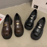 Loafers Phong Cách Mới 2024 Đầu Xuân Đen Retro Dày Đế Cao Bàn Đạp Phù Hợp Với Giày Đơn Anh Mary Jane Giày