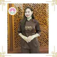 [Loại 1] Bộ Pháp Phục Đi Chùa Hoa Sen Cúp Ngực AP011 - quần áo đi chùa, bộ ngắn - PG An Phước