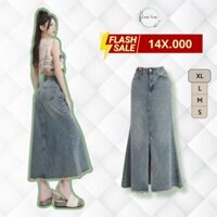 [LOẠI 1] Chân váy jean dáng dài cạp cao tua gấu, chân váy bò đuôi cá xẻ trước tôn dáng thanh lịch A38