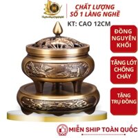 [LOẠI 1] Combo Lư Xông Trầm Bằng Đồng Kèm Đôn Đúc Nguyên Khối Cao 12cm Chạm Trổ Tinh Xảo Đồ Đồng Đại Bái