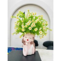 (LOẠI 1) Cúc Họa Mi giả cắm lọ để bàn cao 45cm dùng để trang trí, làm sinh động không gian phòng khách, decor nhà cửa.
