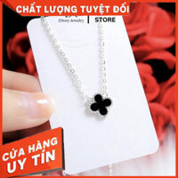 {loại 1} Dây chuyền nữ bạc ý 925 Drosy Jewelry, vòng cổ Cỏ 4 lá đính đá đen cao cấp DC30