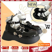 [LOẠI 1] Giày Lolita Nữ Da Bóng HOLO Đế Bằng Cao Xuồng Quai Bèo Ngọc Đen Kem Phong Cách Hàn Quốc cá tính trẻ đẹp mới hot