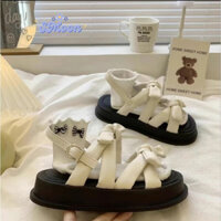[LOẠI 1] Giày Sandal nữ phối nơ phong cách Hàn Quốc đế cao su 4cm đi chơi đi học siêu HOT