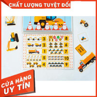 (loại 1) Học liệu bóc dán Montessori đề tài xe công trường, busy book xe công trường thi công hiện đại suy nghĩ cho bé.