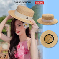 (Loại 1) Mũ Cói Gaucho Cao Cấp - Nón Cói Đi Biển Phối Đai Trắng Tag Chữ M Siêu Chảnh