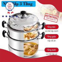 (LOẠI 1) Nồi Hấp Inox 3 Tầng Siêu To Nồi Hấp Bánh Bao Bánh Flan Hấp thực phẩm 28CM dành cho Cả bếp điện Và Bếp Ga tặng