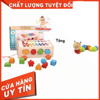 {loại 1} ( Tặng Kèm Sâu Gỗ ) Đồ Chơi Xe Kéo Gỗ Thả Hình Khối Kết Hợp  Đàn Xylophone 8 Thanh Cho Bé