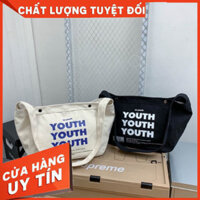 (loại 1) Túi đeo chéo vải canvas trang điểm korea vừa khổ A4 dùng tới trường đi chơi