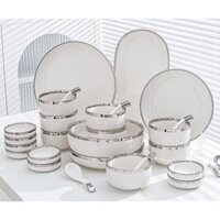 [LOẠI 1]Bộ bát đĩa 26 món bạch kim cho 6 người ăn.set bát đĩa 26 món cao cấp. bộ chén dĩa 6 người ăn