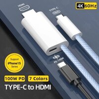 Loại C sang HDMI 4K 60Hz 100W PD Charge Braid Shielded Cable USB C sang HDTV Màn hình mở rộng Thunderbolt 4 / 3 Tương thích với điện thoại di động Máy tính bảng NS Switch Laptop