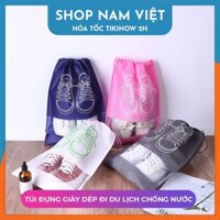Loại Dày Set 2 Túi Vải Đựng Giày, Đồ Du Lịch Đa Năng Có Dây Rút, Chống Thấm Nước - Set 2 túi - Xanh