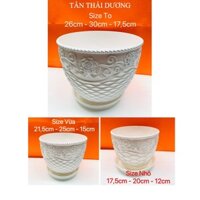 (Loại dày)Chậu trồng cây - Chậu trồng cây tròn, hoạ tiết hoa hồng mắt lưới - Chậu trồng cây nhựa giả sứ - Chậu trồng hoa