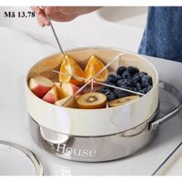 [Loại Đẹp] Khay mứt sứ tròn cao cấp 2 tầng, đựng mứt, bánh kẹo ngày tết, núm gấu bạc sang trọng (13.78)