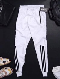 LOẠI TỐT - GIÁ SỈ QUẦN NỈ KHÓA TÚI BO CHÂN BA SỌC XƯƠNG CÁ , QUẦN JOGGER NAM NỮ THỂ THAO LƯNG DÂY RÚT - TRẮNG 3 SỌC XƯƠNG CÁ - FREE SIZE 45-62KG